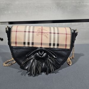 Plaid Top-Flap Crossbody Bag with Black Leather Tassel